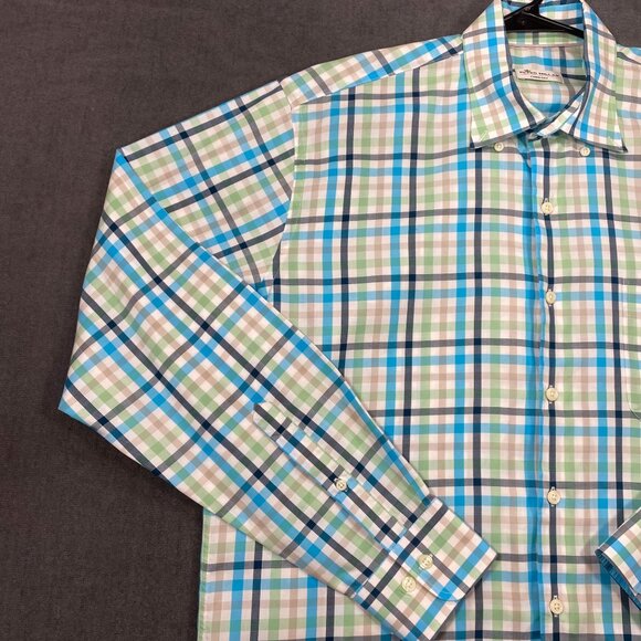Peter Millar Crown Ease Mens L Long-Sleeve Plaid Button-Down Shirt 100% Cotton - Picture 9 of 12